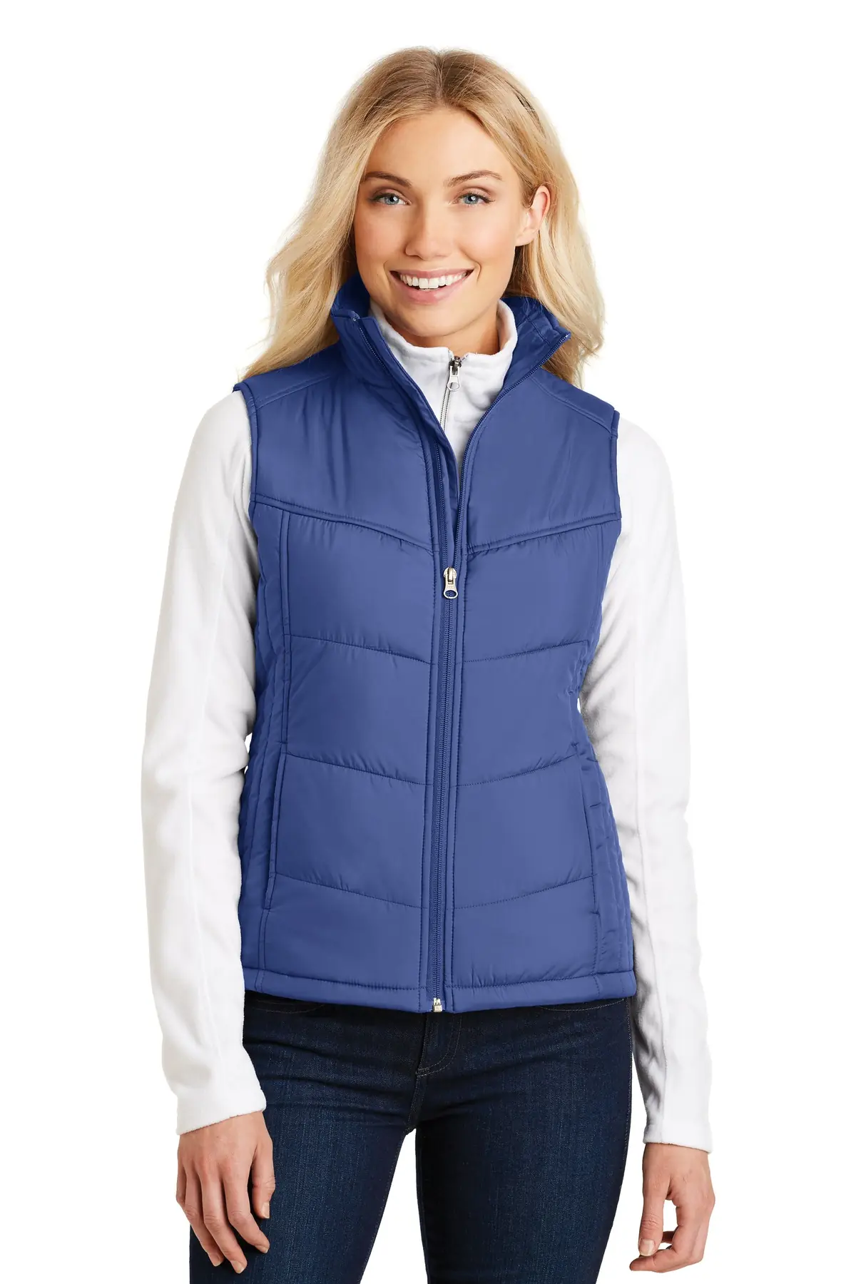 Port Authority Women's Puffy Vest. in Mediterranean Blue/ Black
