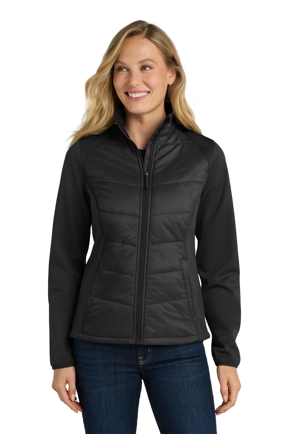 Port Authority Women's Hybrid Soft Shell Jacket. in Deep Black
