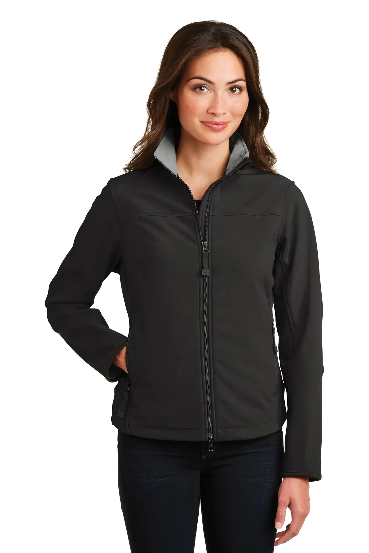 Port Authority Women's Glacier Soft Shell Jacket. in Black/ Chrome