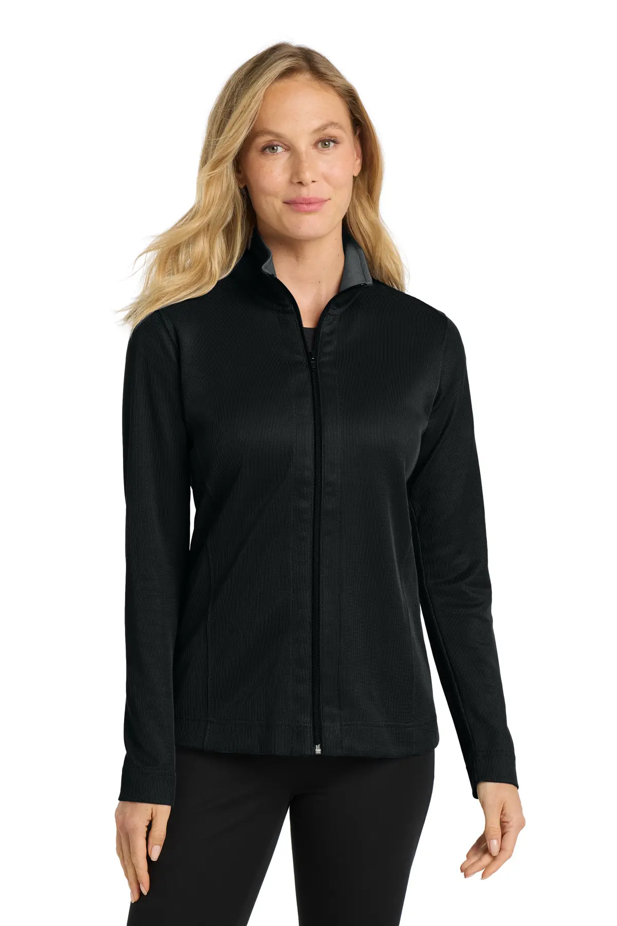 Port Authority Women's Vertical Texture Full-Zip Jacket. in Black/ Iron Grey