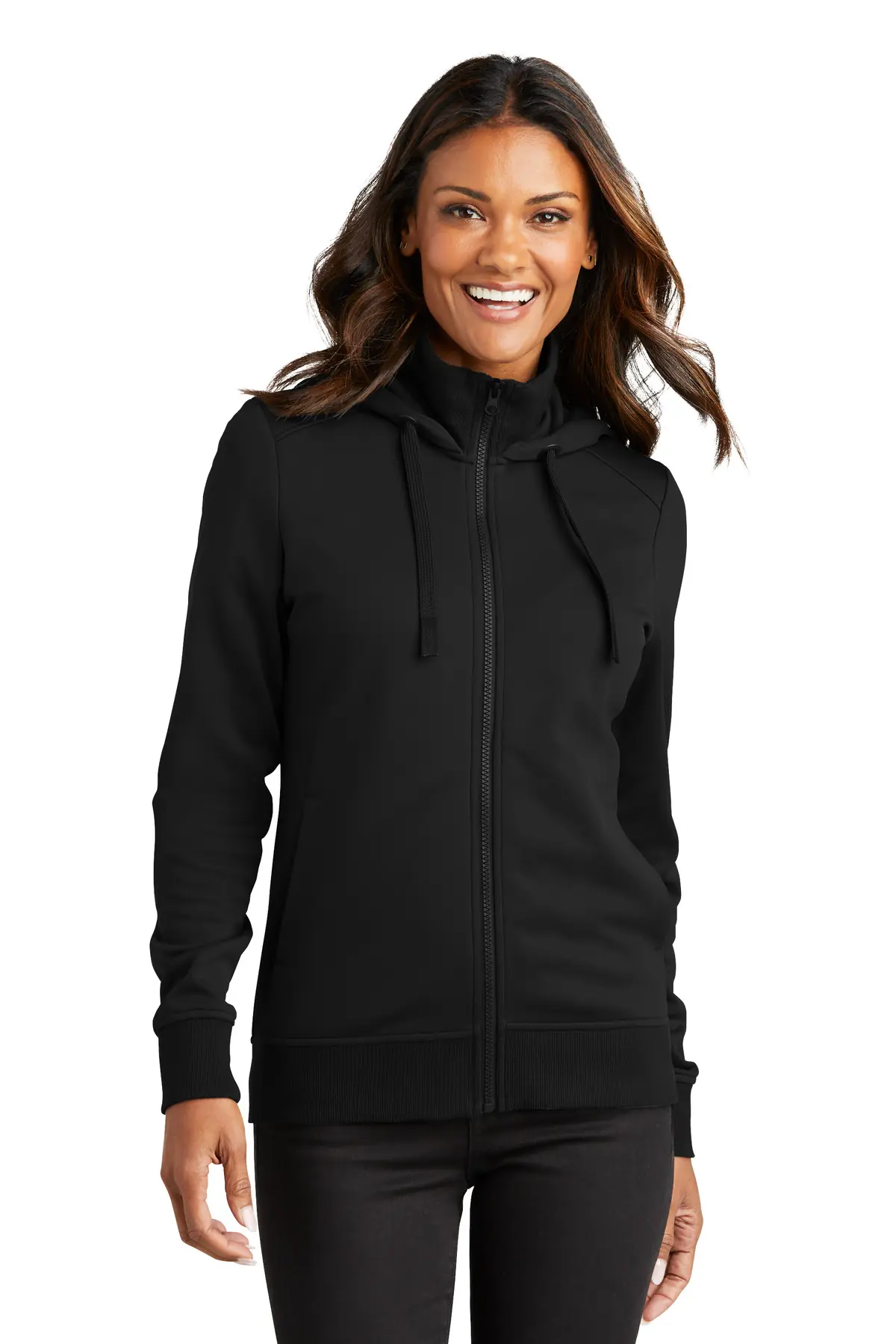 Port Authority Women's Smooth Fleece Hooded Jacket in Deep Black