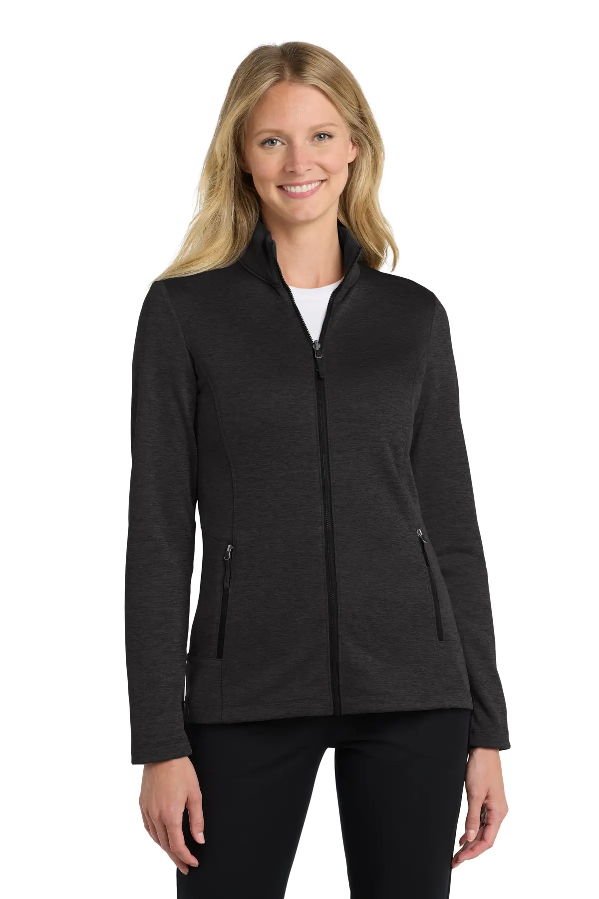 Port Authority Women's Collective Striated Fleece Jacket. in Deep Black Heather