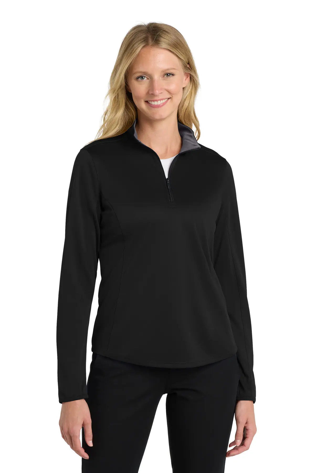 Port Authority Women's Silk Touch Performance 1/4-Zip in Black/ Steel Grey