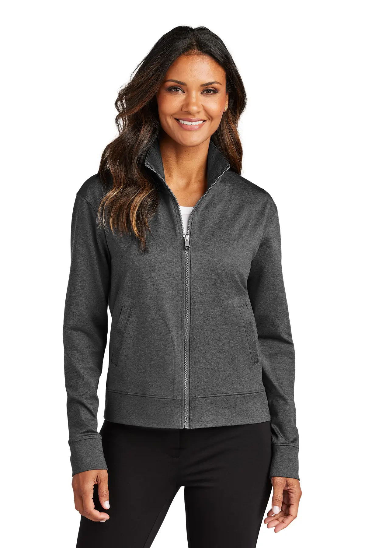 Port Authority Women's C-FREE Double Knit Full-Zip in Grey Steel Heather
