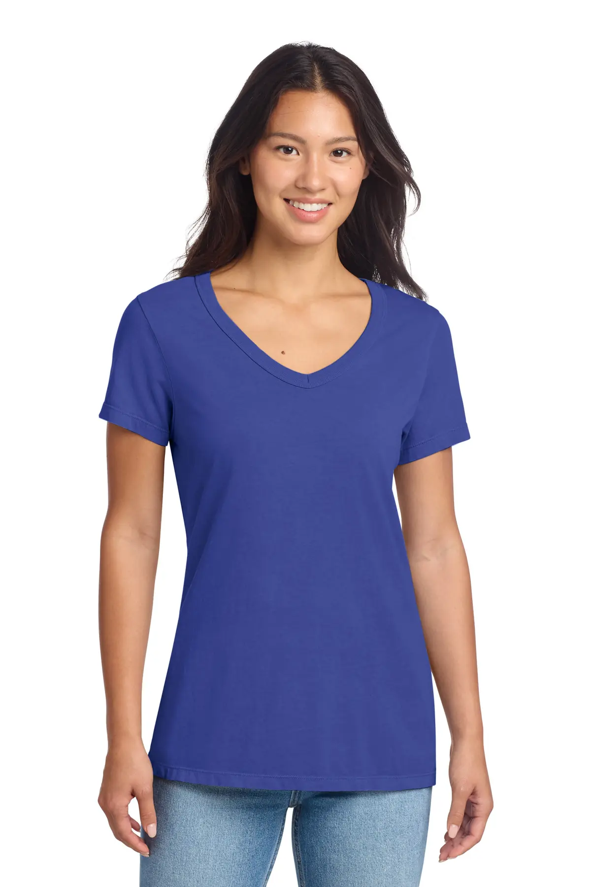 Port & Co Women's Beach Wash Garment-Dyed V-Neck Tee in Blue Iris