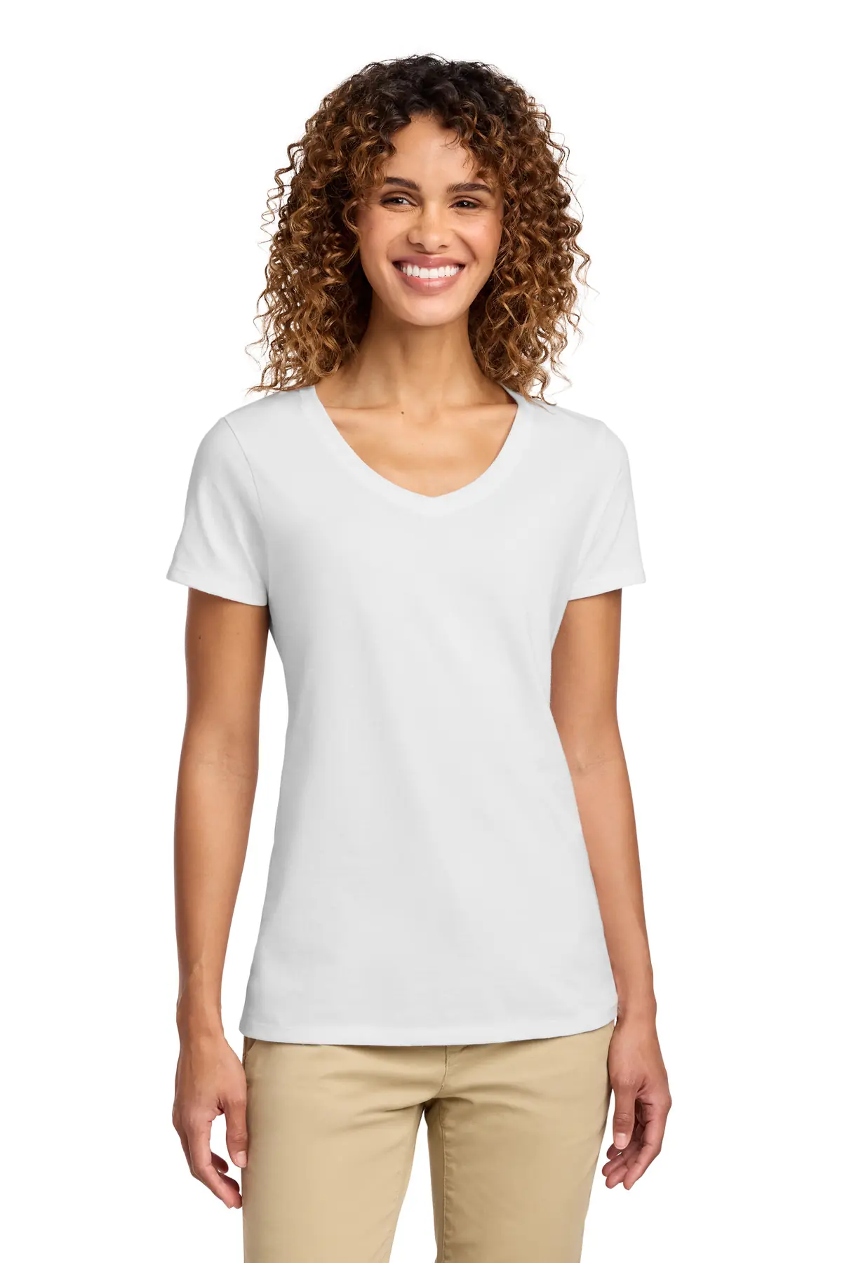 Port & Co Women's Fan Favorite V-Neck Tee. in White