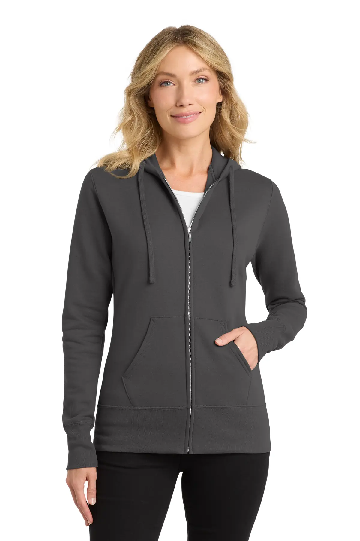 Port & Co Women's Core Fleece Full-Zip Hooded Sweatshirt. in Charcoal