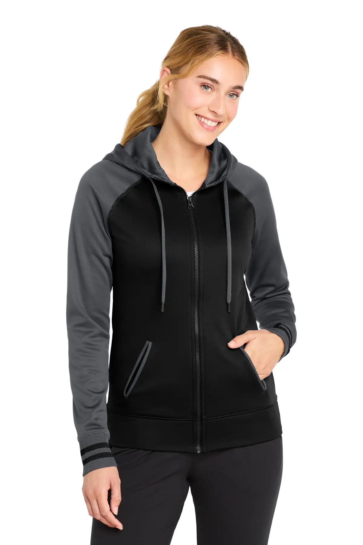 Sport-Tek Women's Sport-Wick Varsity Fleece Full-Zip Hooded Jacket.