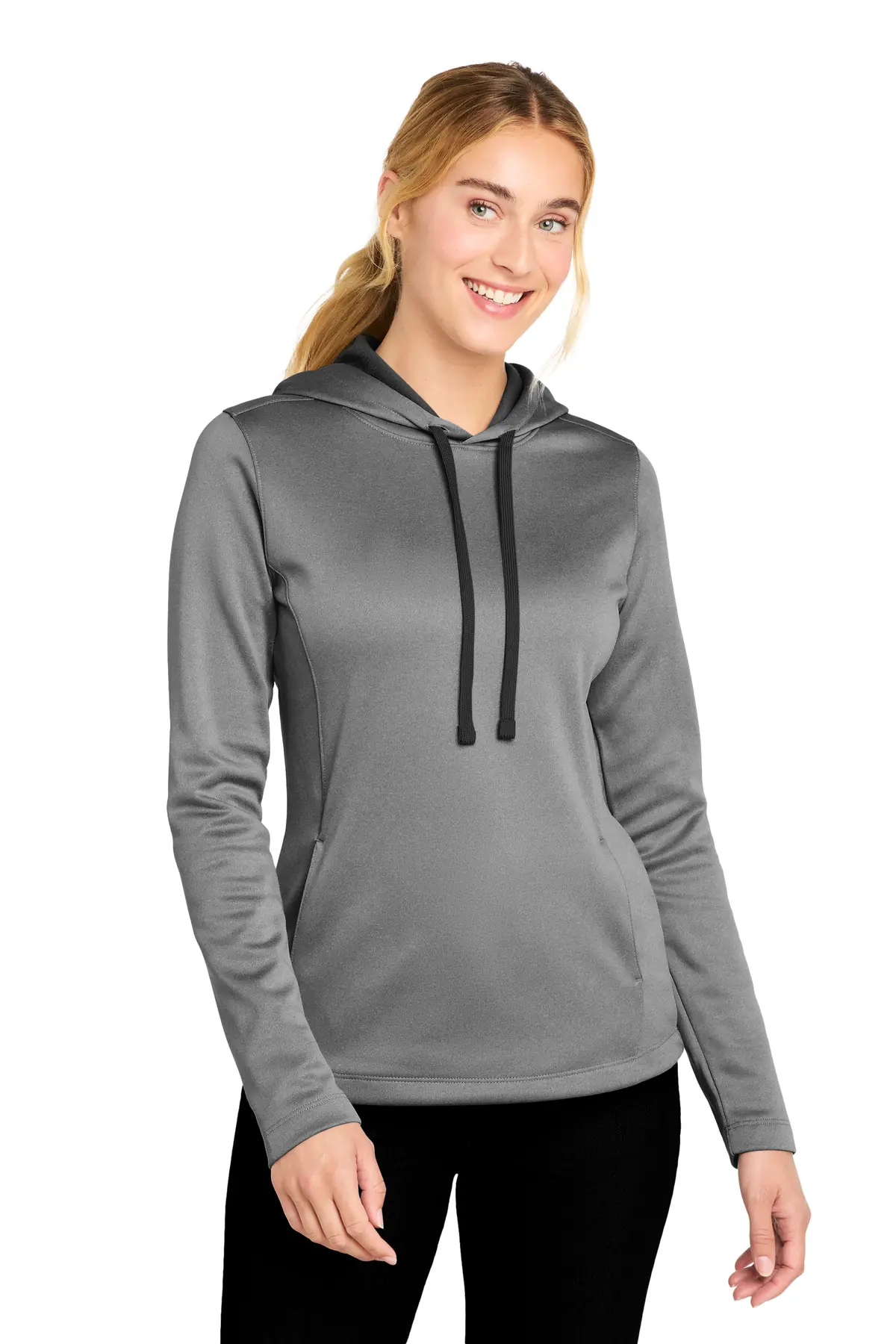 Sport-Tek Women's PosiCharge Sport-Wick Heather Fleece Hooded Pullover.