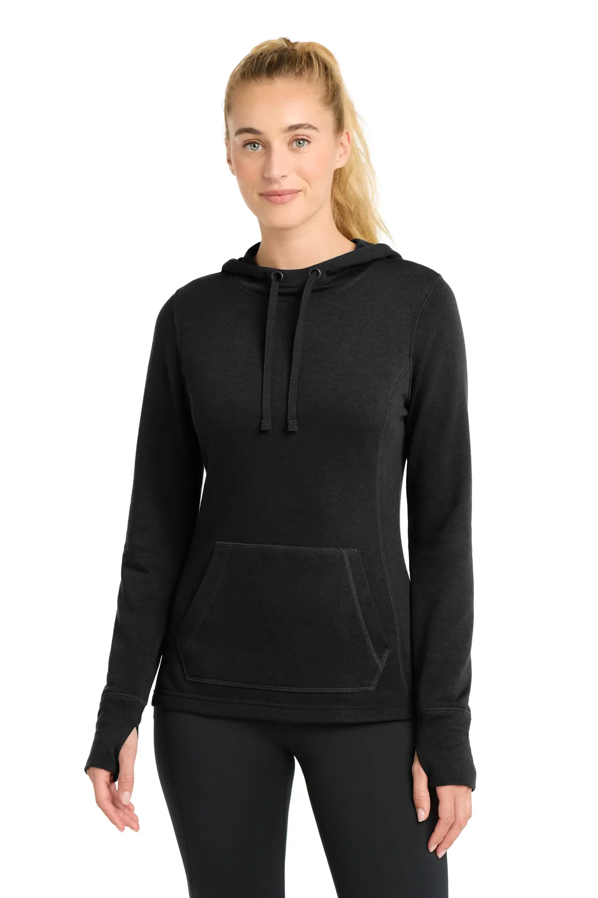 Sport-Tek Women's PosiCharge Tri-Blend Wicking Fleece Hooded Pullover.