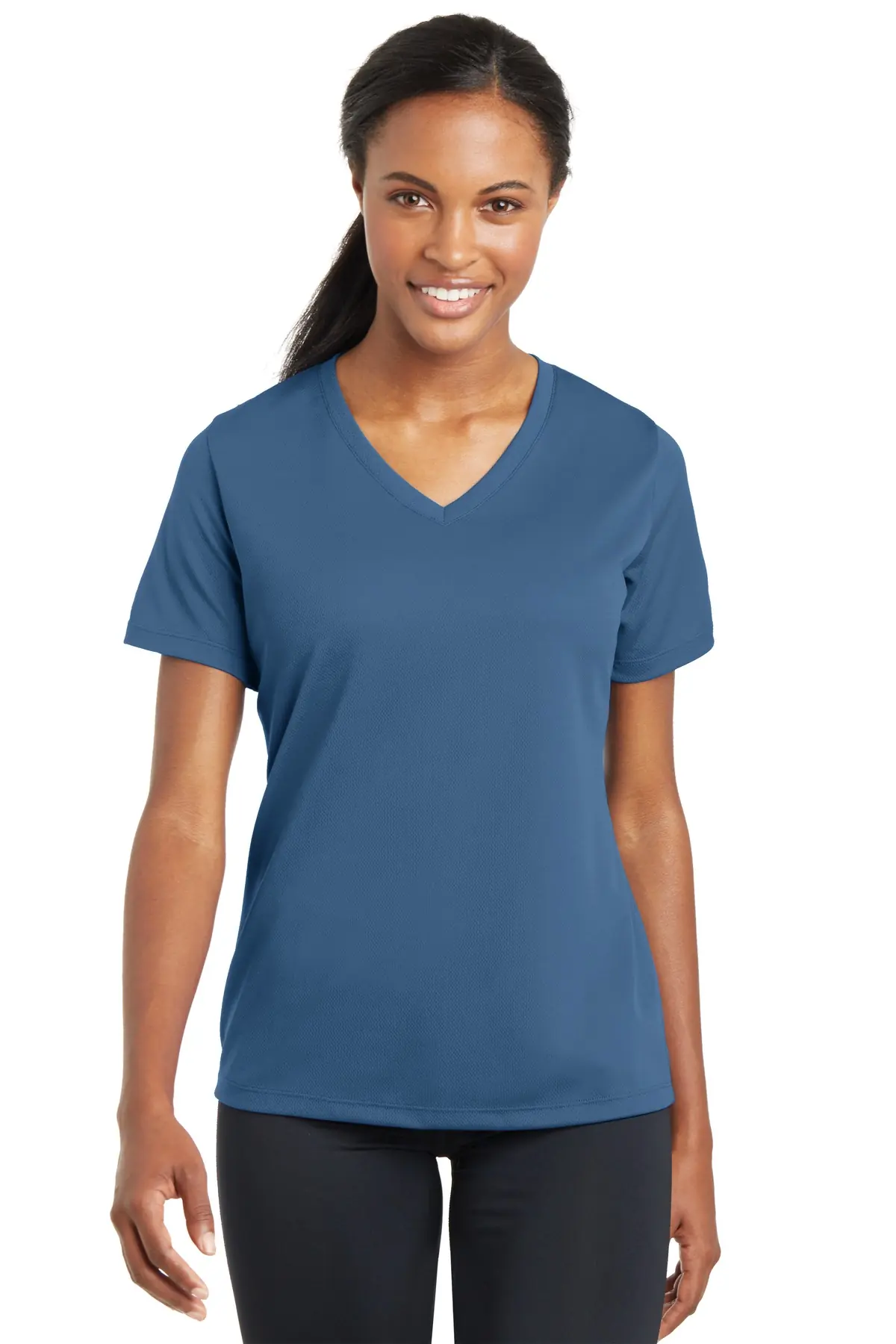 Sport-Tek Women's PosiCharge RacerMesh V-Neck Tee. in Dawn Blue