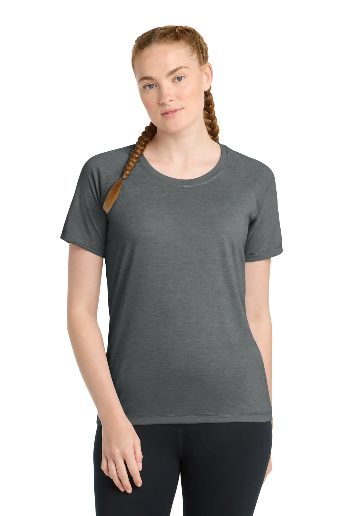 Sport-Tek Women's PosiCharge Tri-Blend Wicking Scoop Neck Raglan Tee.