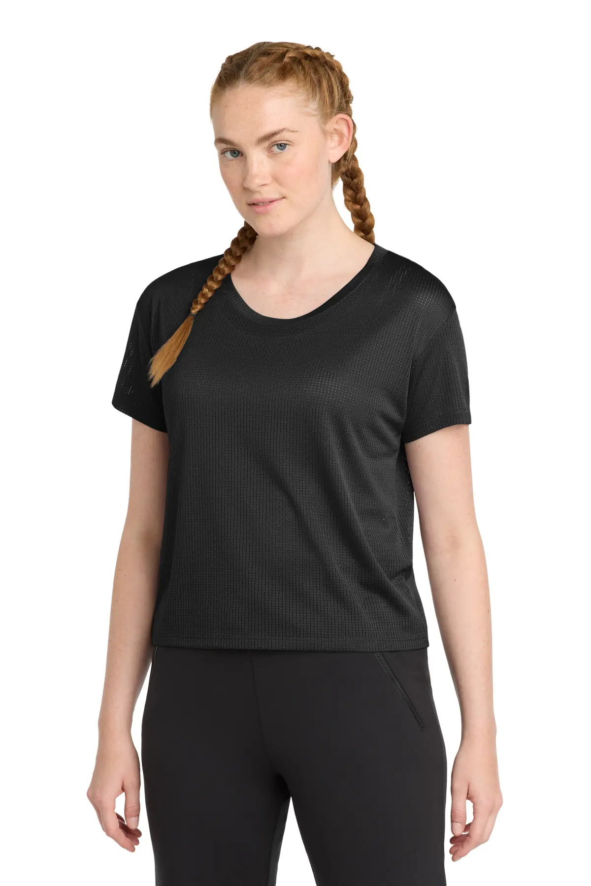 Sport-Tek Women's PosiCharge Draft Crop Tee. in Black