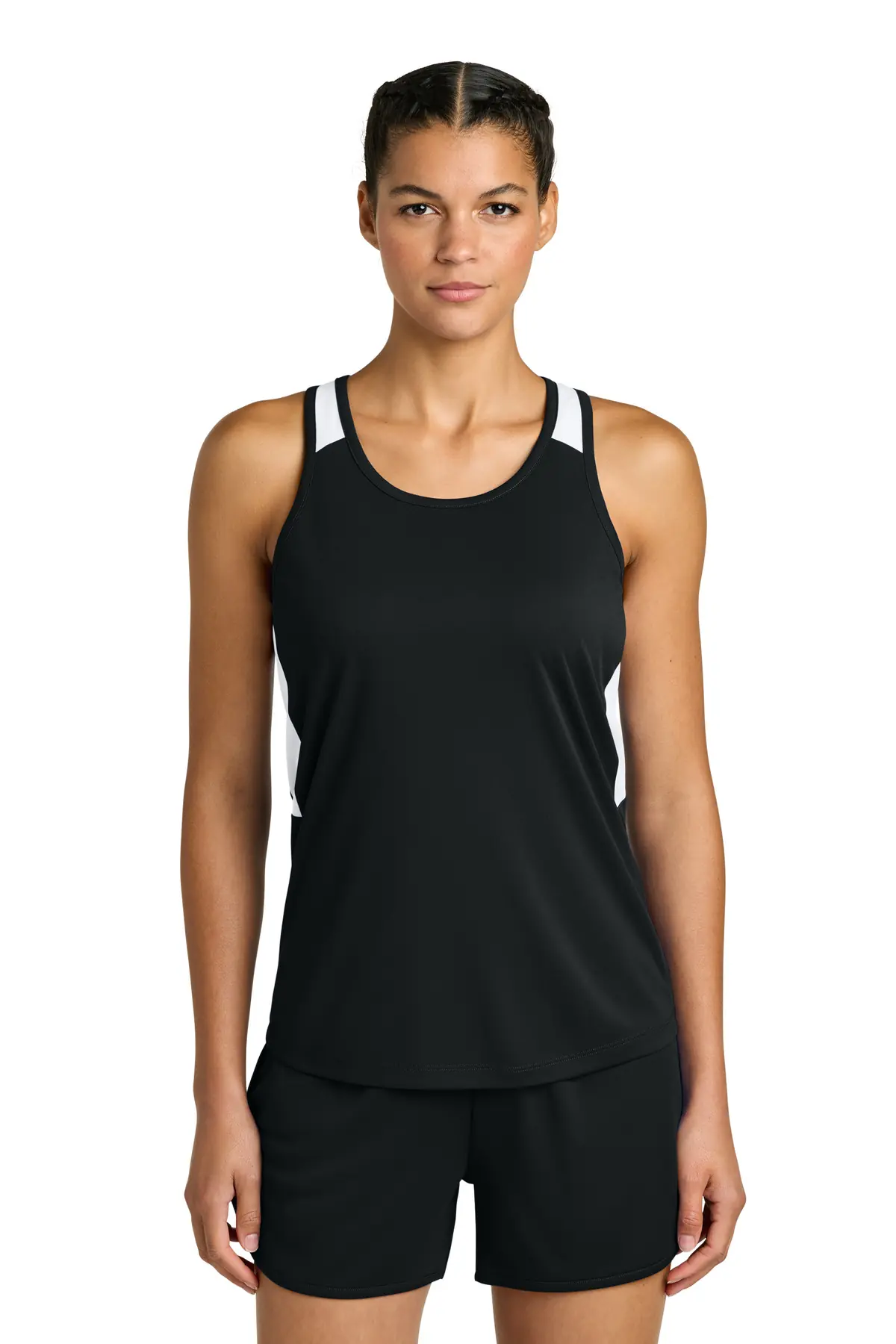 Sport-Tek Women's Club Track Tank in Black/ White