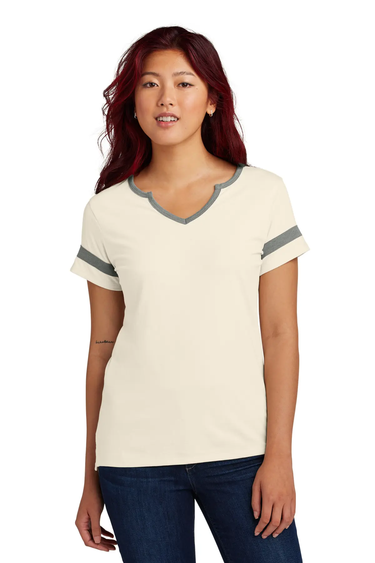 Sport-Tek Women's Halftime Notch Neck Tee in Ecru/ Vintage Heather