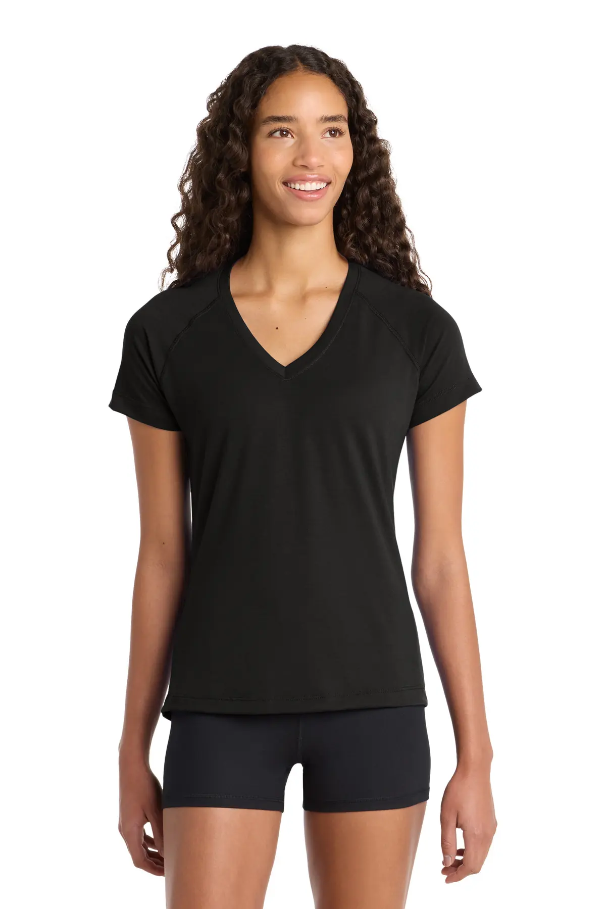 Sport-Tek Women's Ultimate Performance V-Neck. in Black