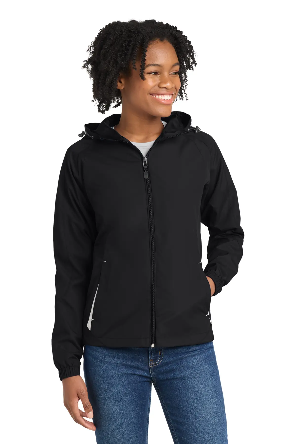Sport-Tek Women's Colorblock Hooded Raglan Jacket.