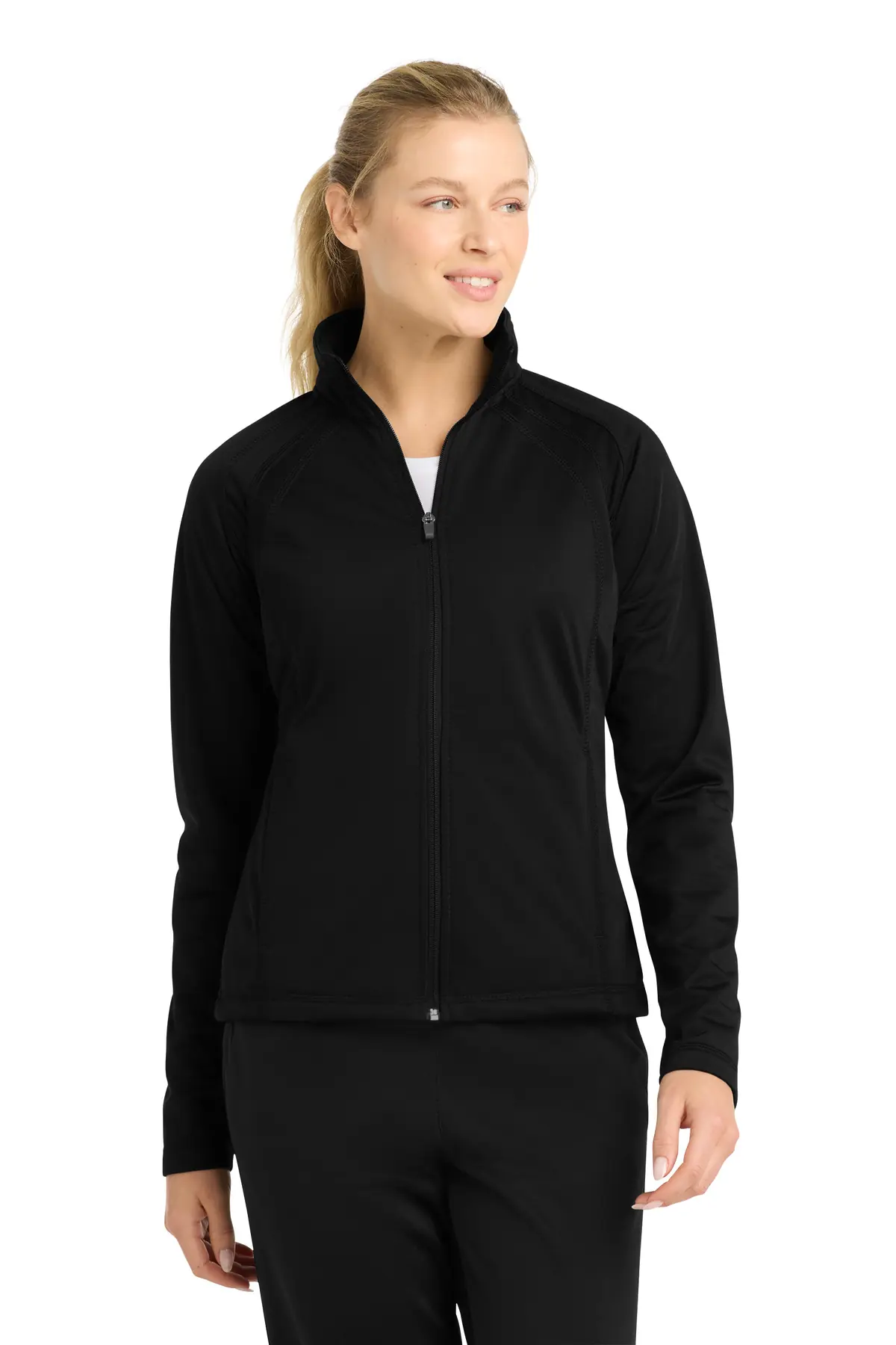 Sport-Tek Women's Tricot Track Jacket. in Black/ Black