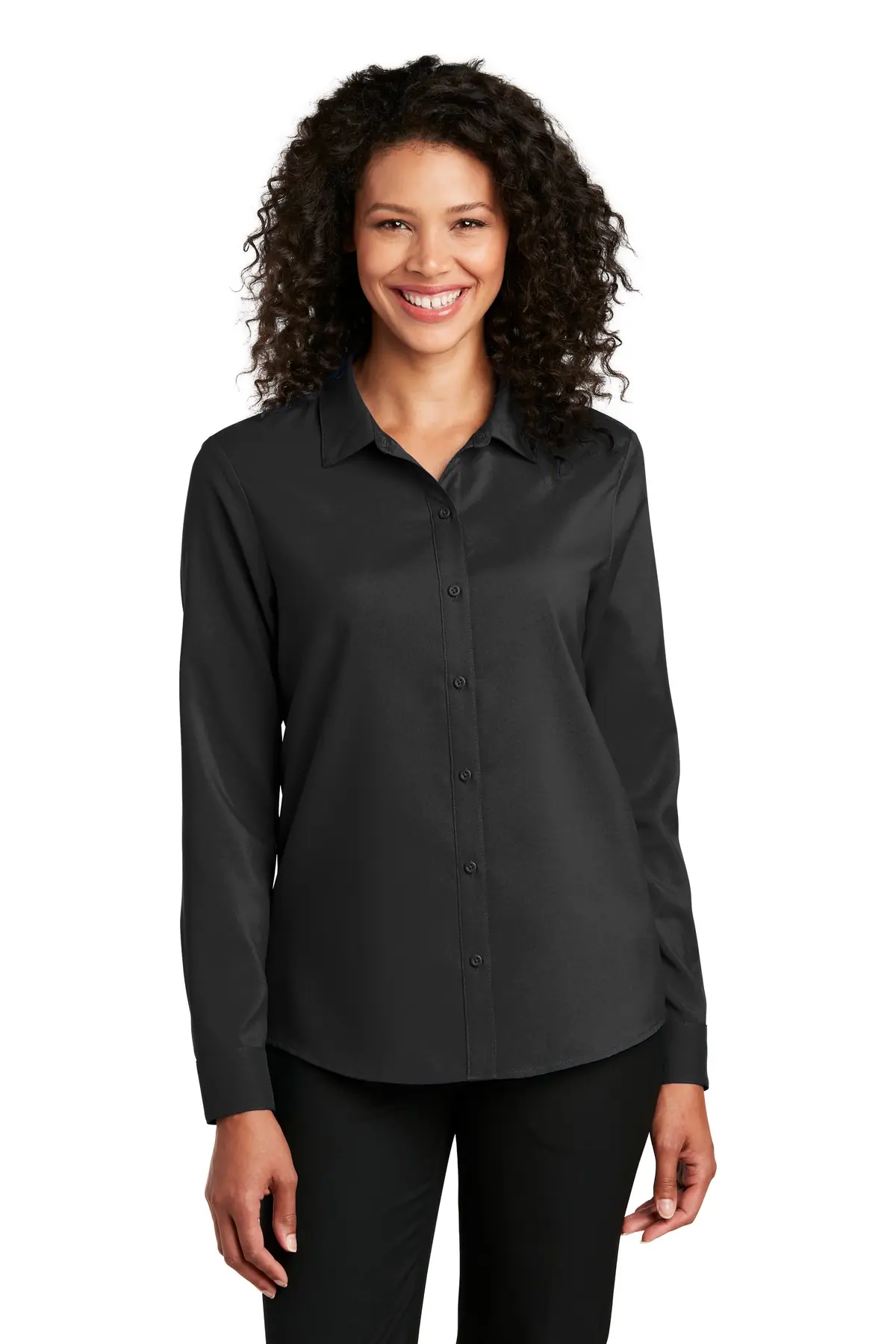 Port Authority Women's Long Sleeve Performance Staff Shirt in Black