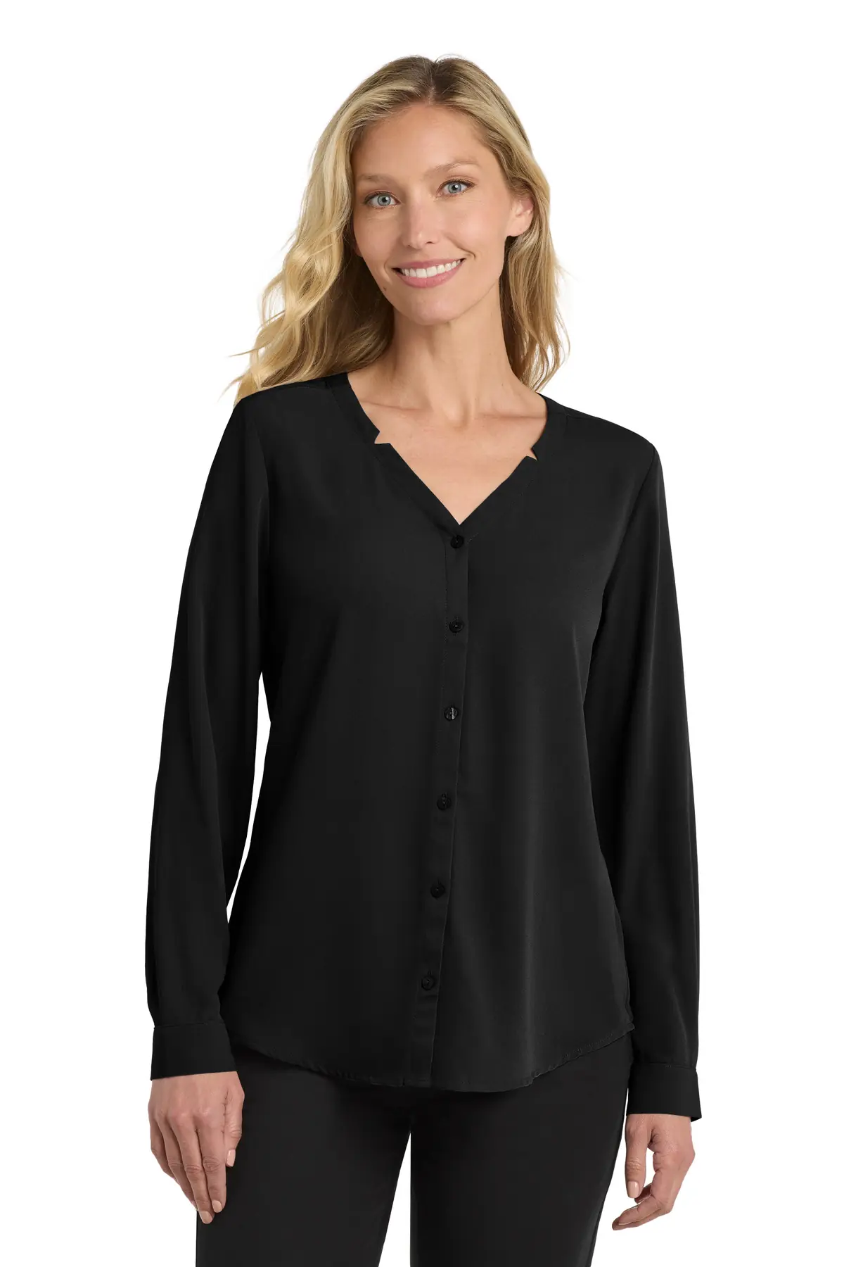 Port Authority Women's Long Sleeve Button-Front Blouse. in Black