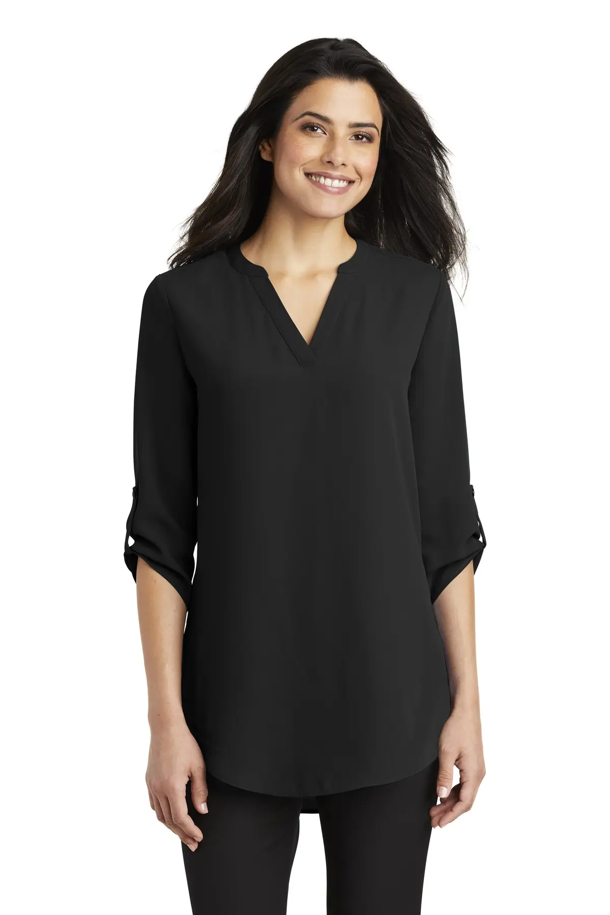 Port Authority Women's 3/4-Sleeve Tunic Blouse. in Black
