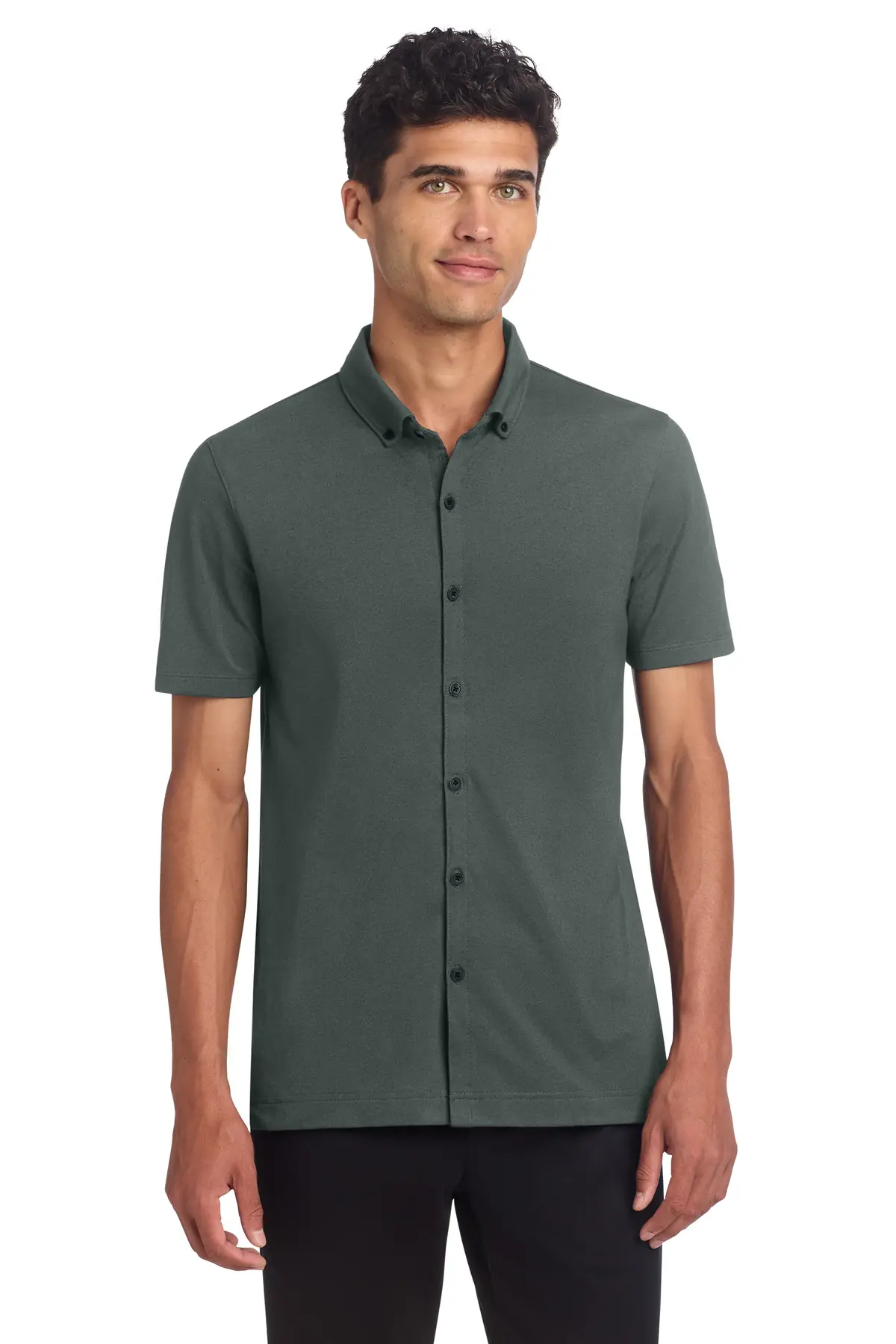 Mercer+Mettle Stretch Pique Full-Button Polo in Anchor Grey