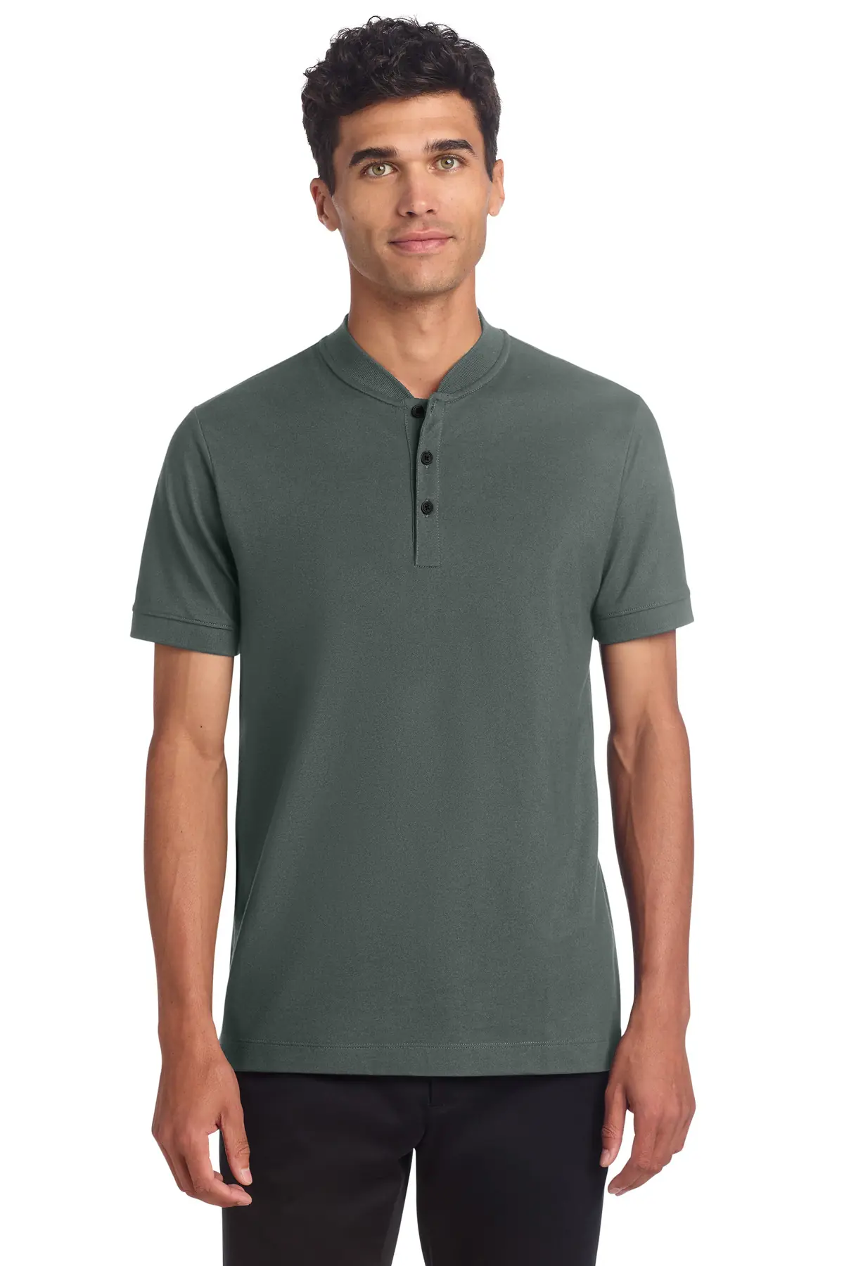 Mercer+Mettle Stretch Pique Henley in Anchor Grey