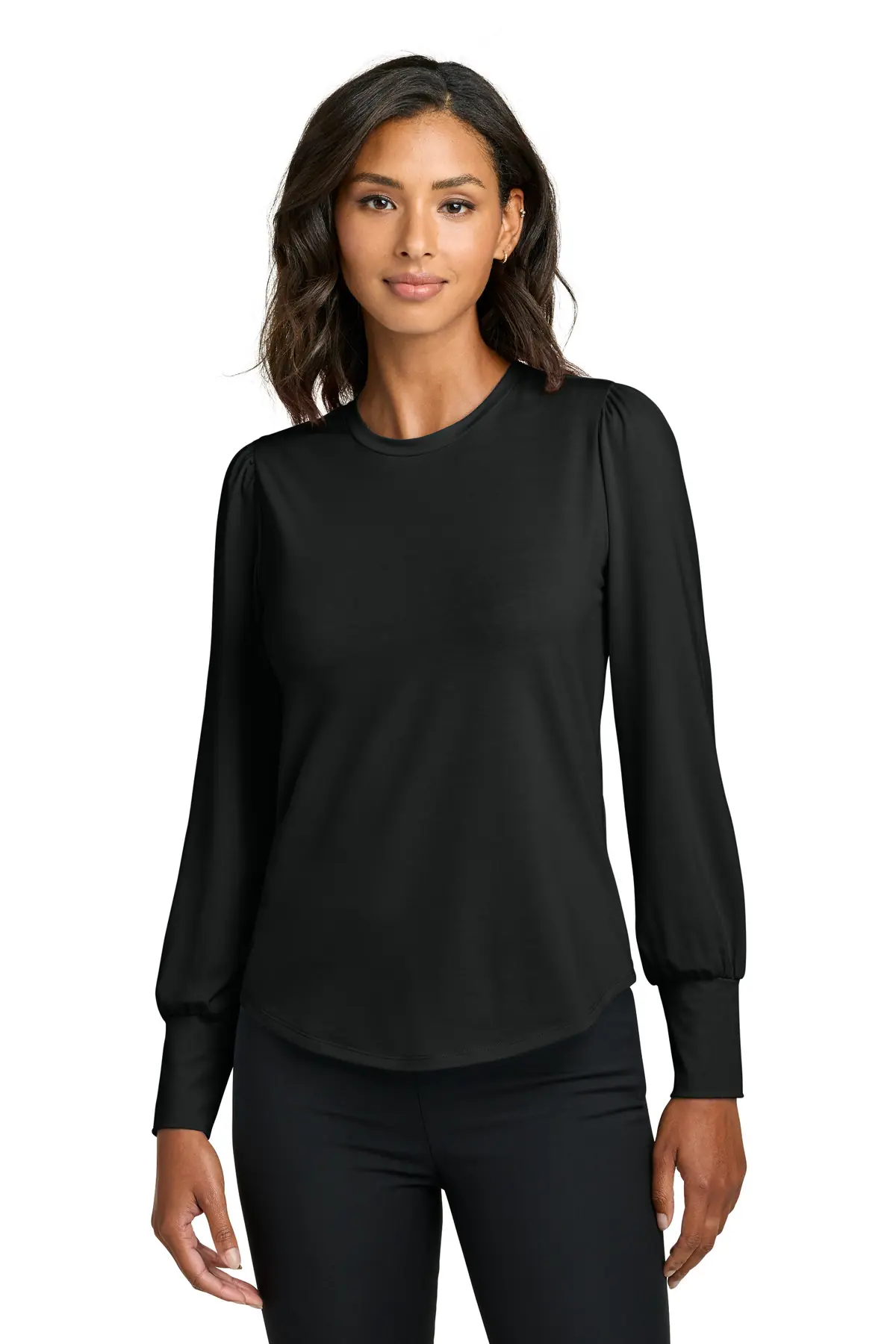 Mercer+Mettle Women's Stretch Jersey Long Sleeve Blouson Top in Deep Black