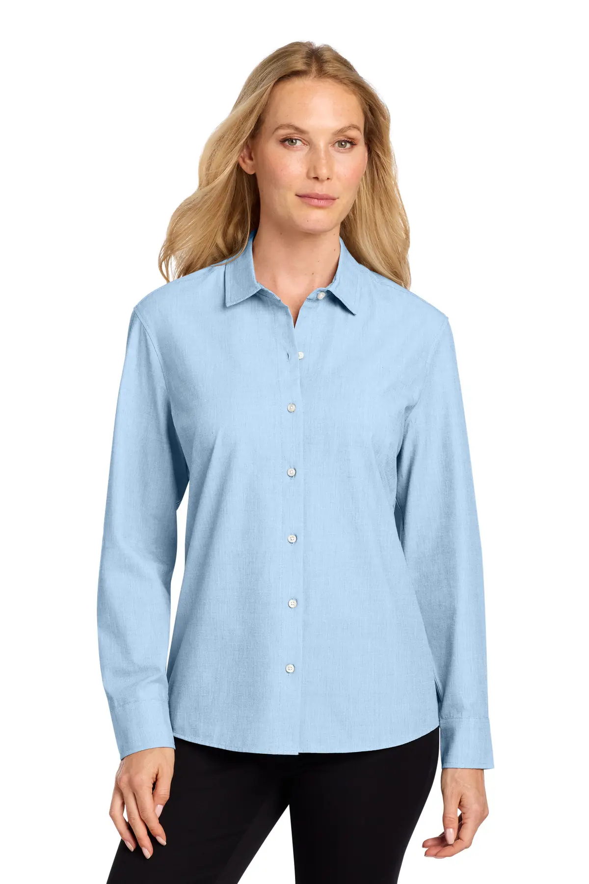 Mercer+Mettle Women's Long Sleeve Stretch Woven Shirt in Air Blue End On End