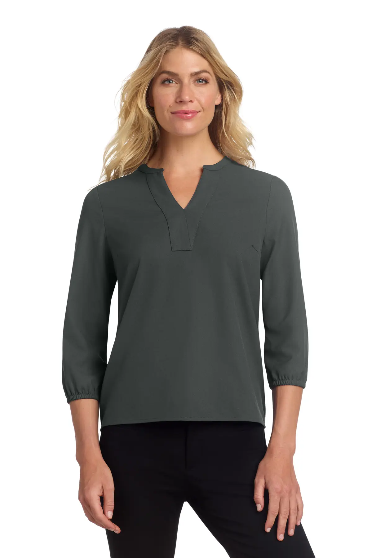 Mercer+Mettle Women's Stretch Crepe 3/4-Sleeve Blouse in Anchor Grey