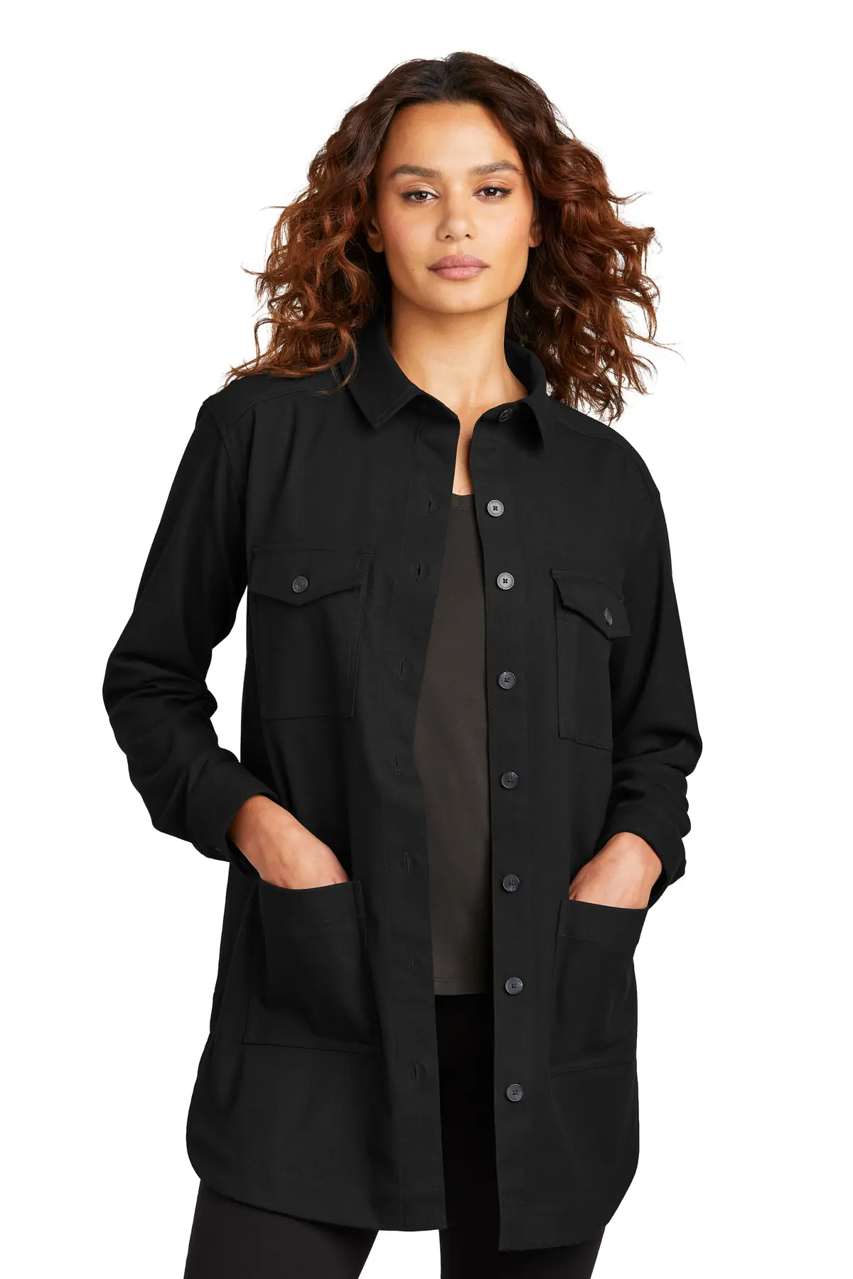 Mercer+Mettle Women's Long Sleeve Twill Overshirt in Deep Black