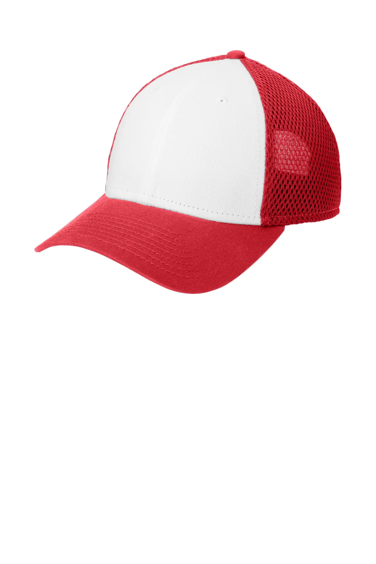 New Era Snapback Contrast Front Mesh Cap. in White/ Scarlet Red