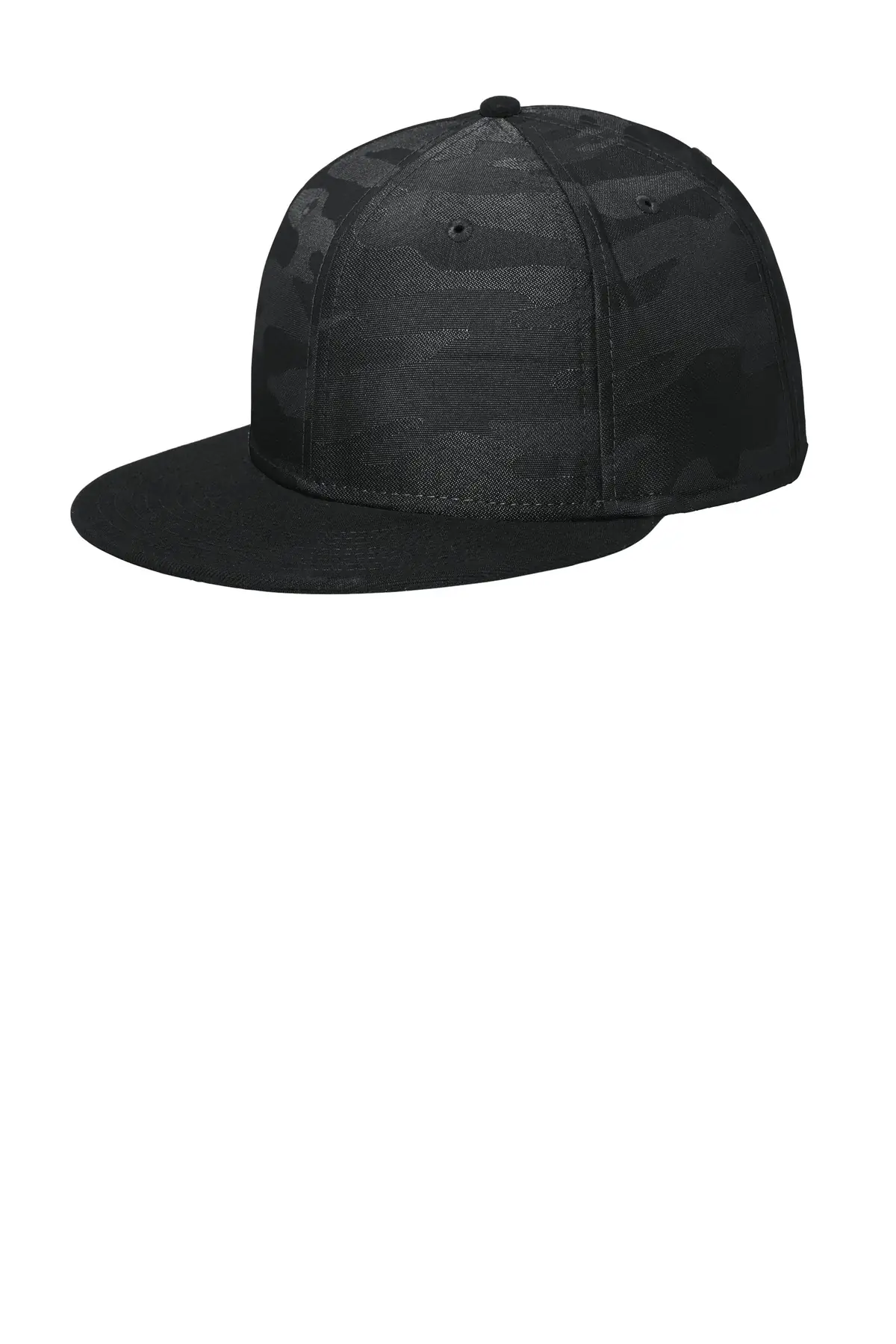 New Era Camo Flat Bill Snapback Cap in Black/ Black Camo