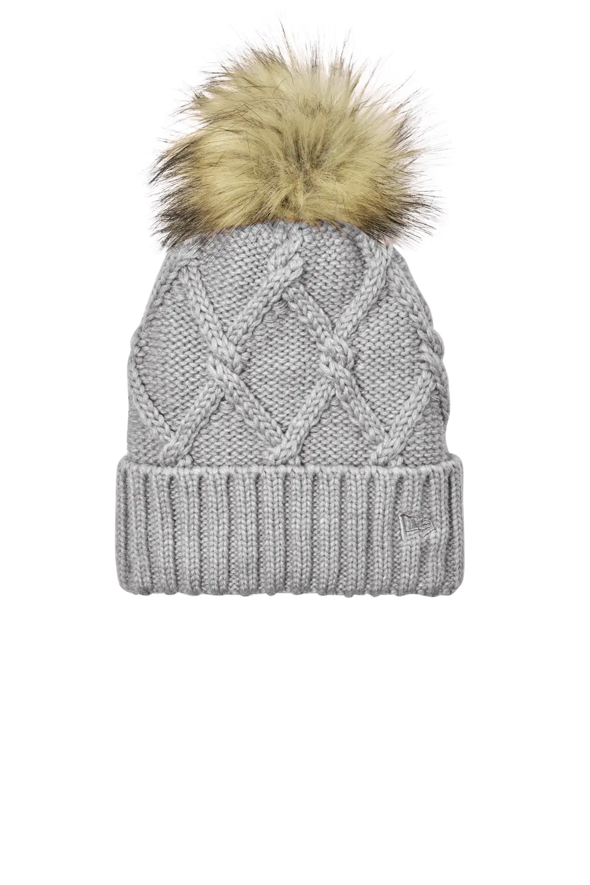 New Era Faux Fur Pom Beanie in Heather Grey