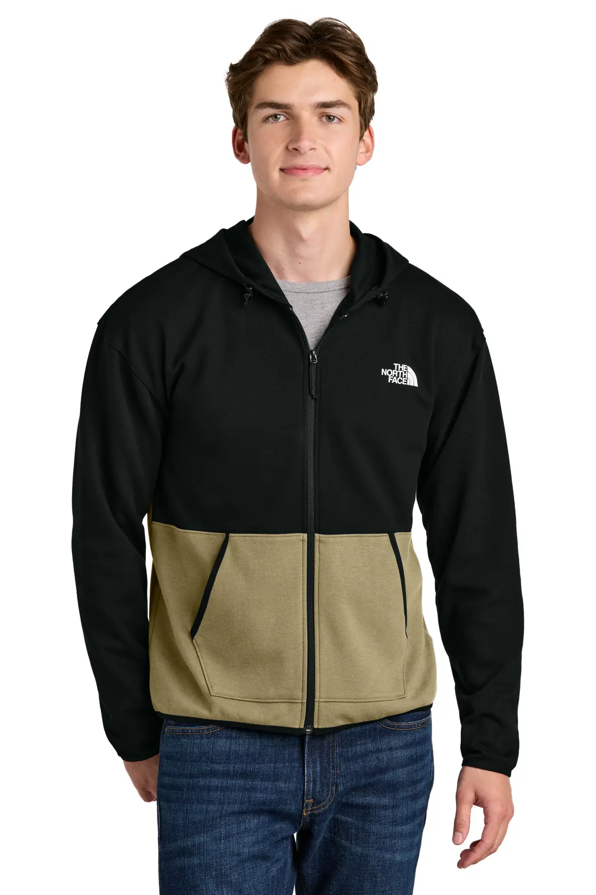 The North Face Double-Knit Full-Zip Hoodie in Khaki Stone/ TNF Black