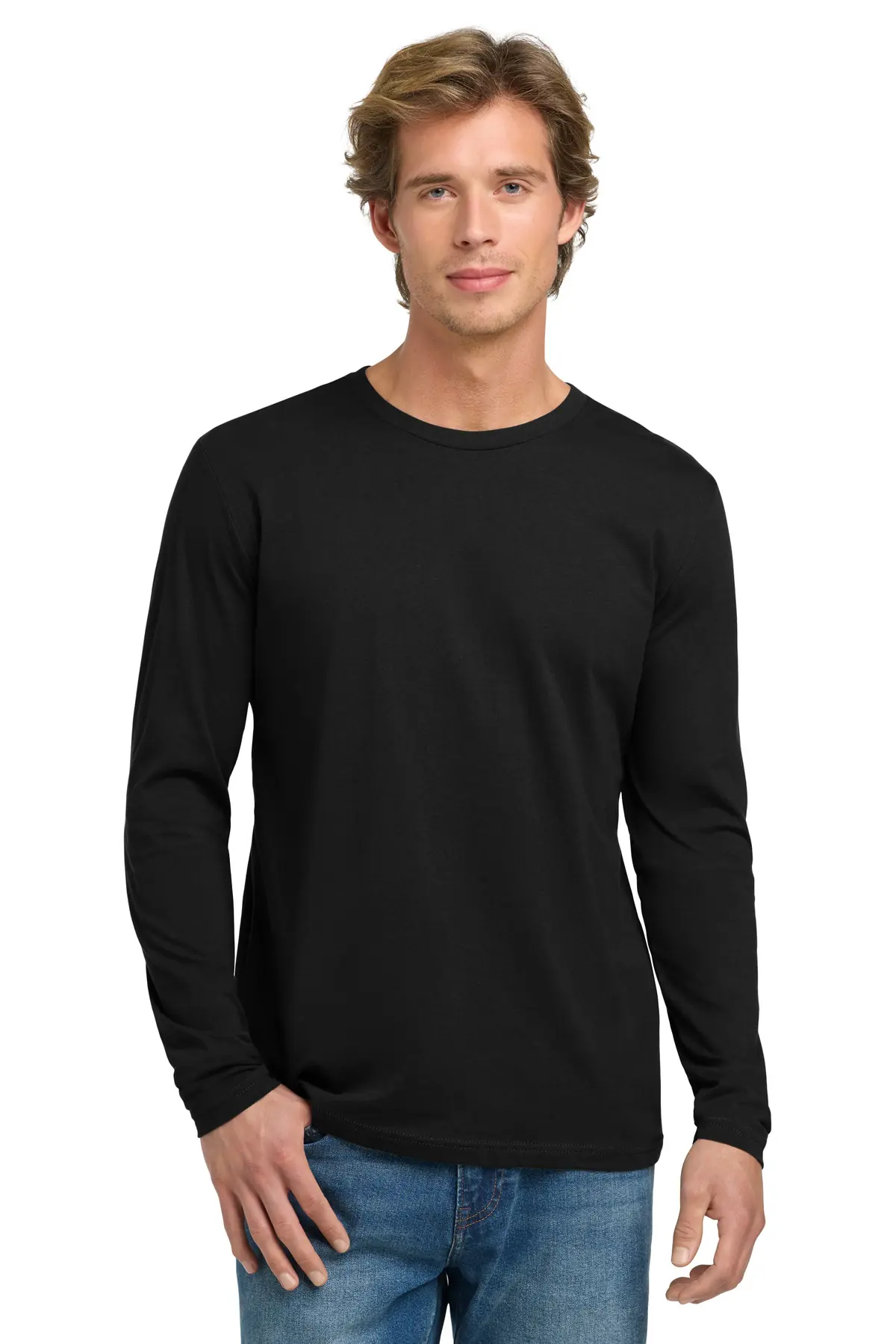 Next Level Apparel Cotton Long Sleeve Tee. in Black