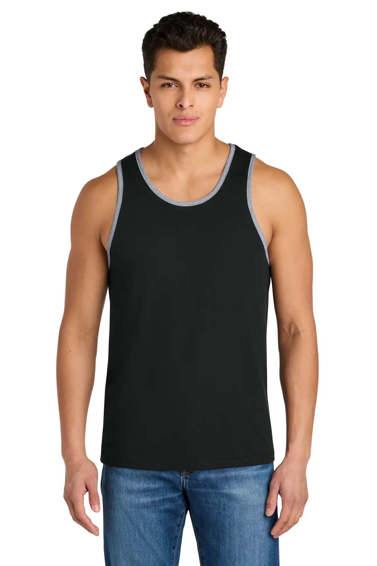 Next Level Apparel Cotton Muscle Tank in Black/ Heather Gray