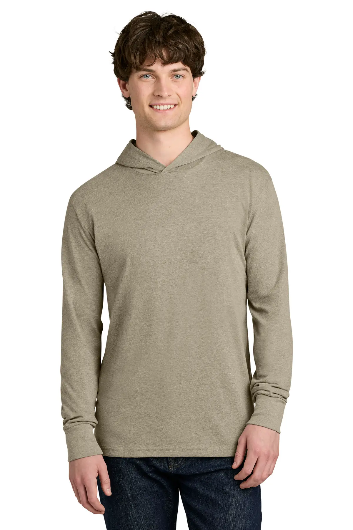 Next Level Apparel CVC Long Sleeve Hoodie in Heather Tan