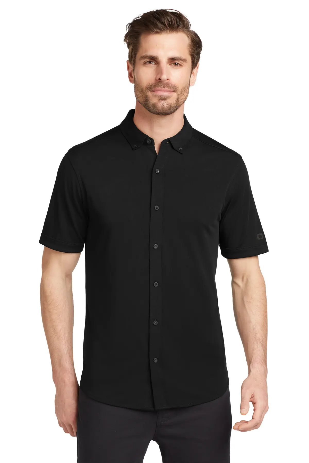 OGIO Gravitate Full-Button Polo. in Blacktop