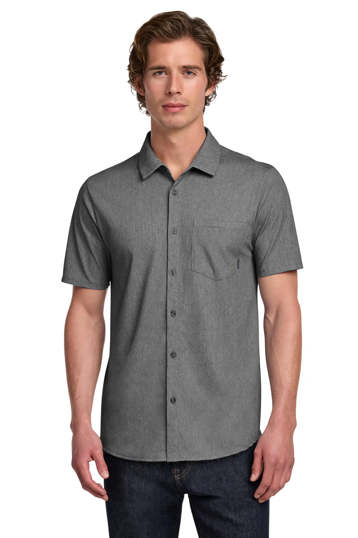 OGIO Extend Short Sleeve Button-Up in Blacktop Heather