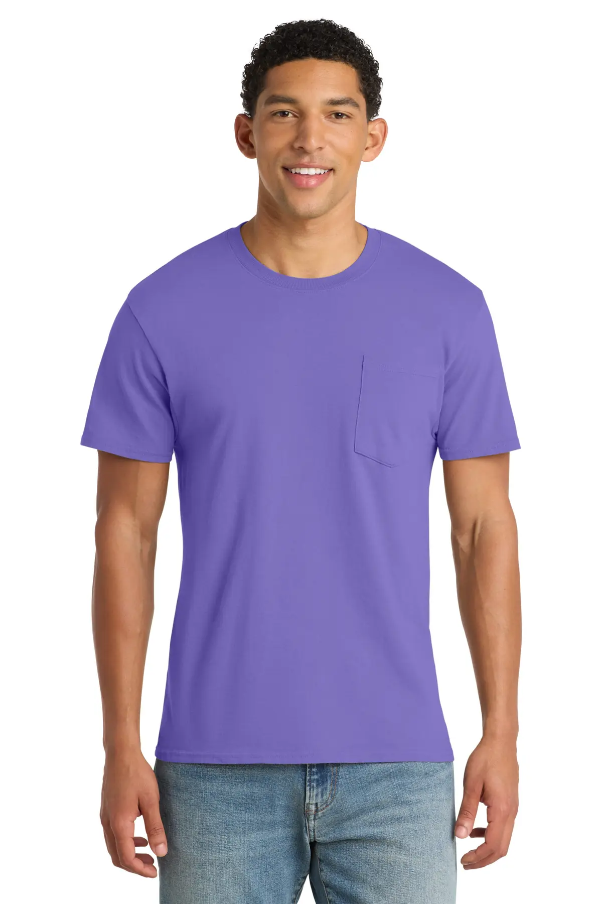 Port & Co Beach Wash Garment-Dyed Pocket Tee. in Amethyst