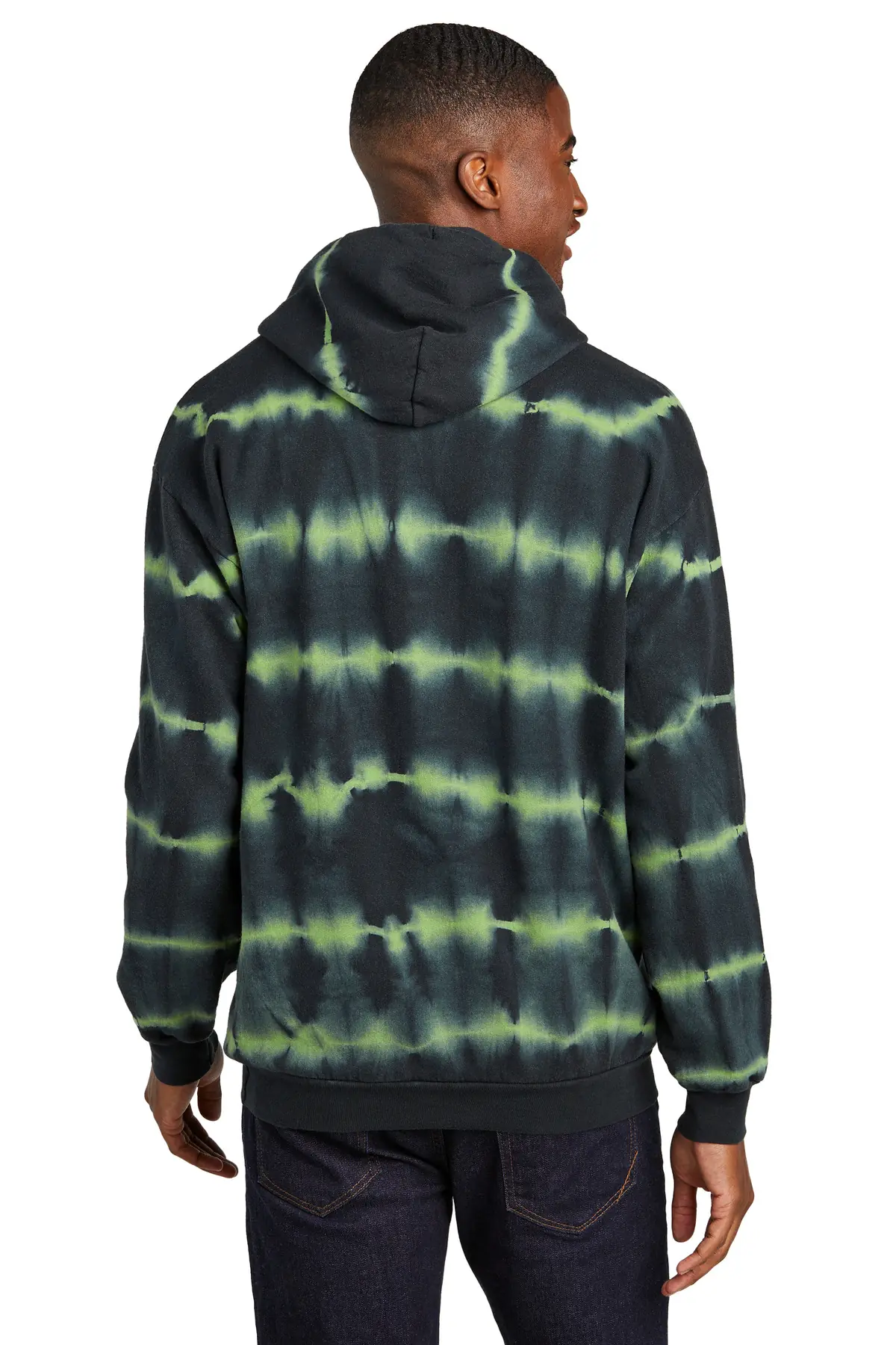 Port & Co Allover Stripe Tie-Dye Fleece in Green Tea/ Black