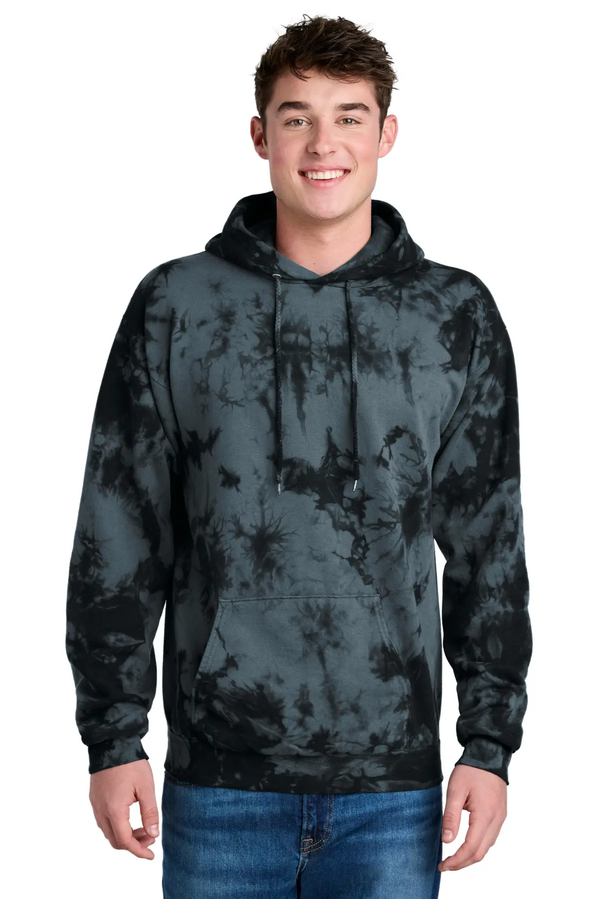 Port & Co Crystal Tie-Dye Pullover Hoodie in Black