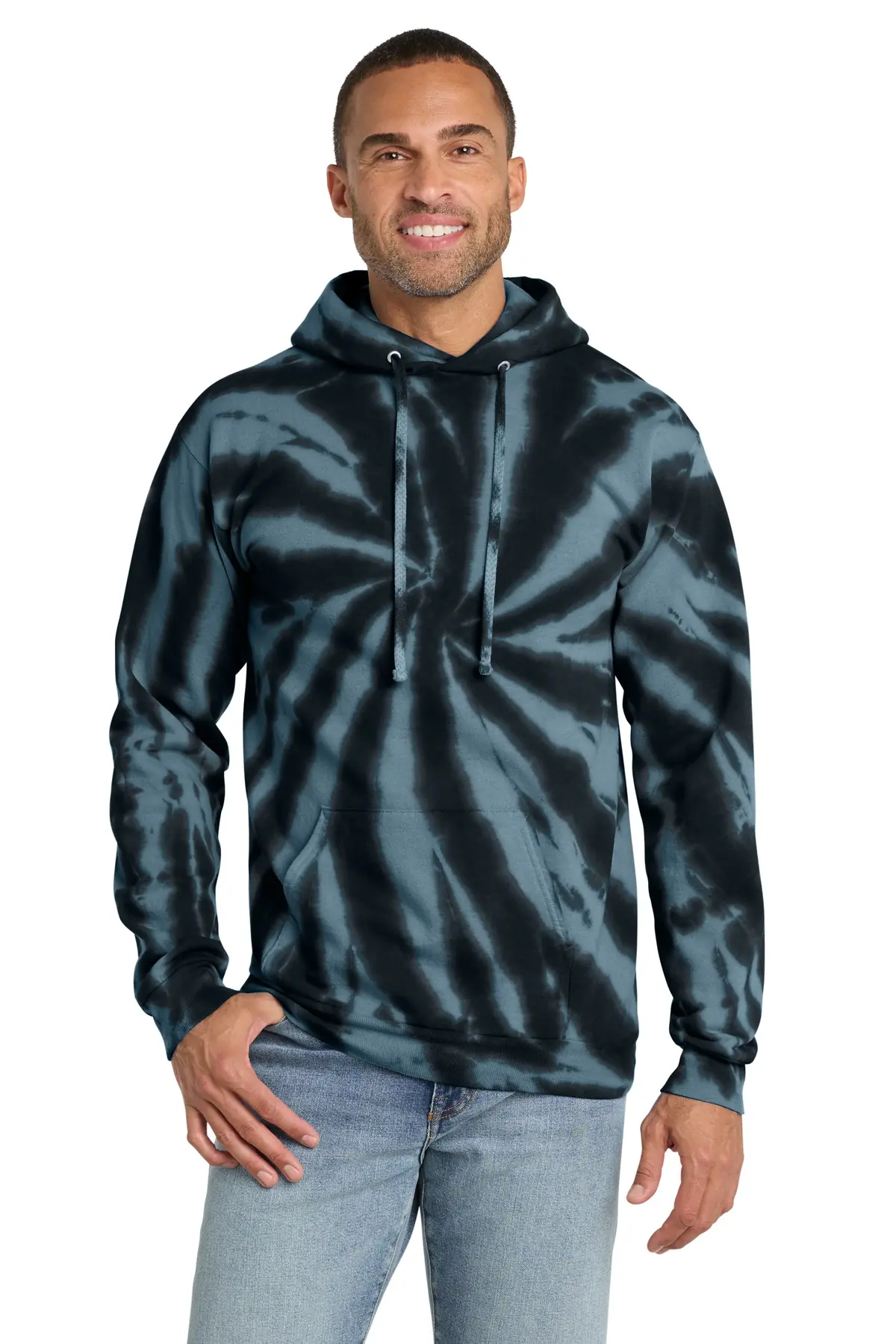 Port & Co Tie-Dye Pullover Hooded Sweatshirt. in Black