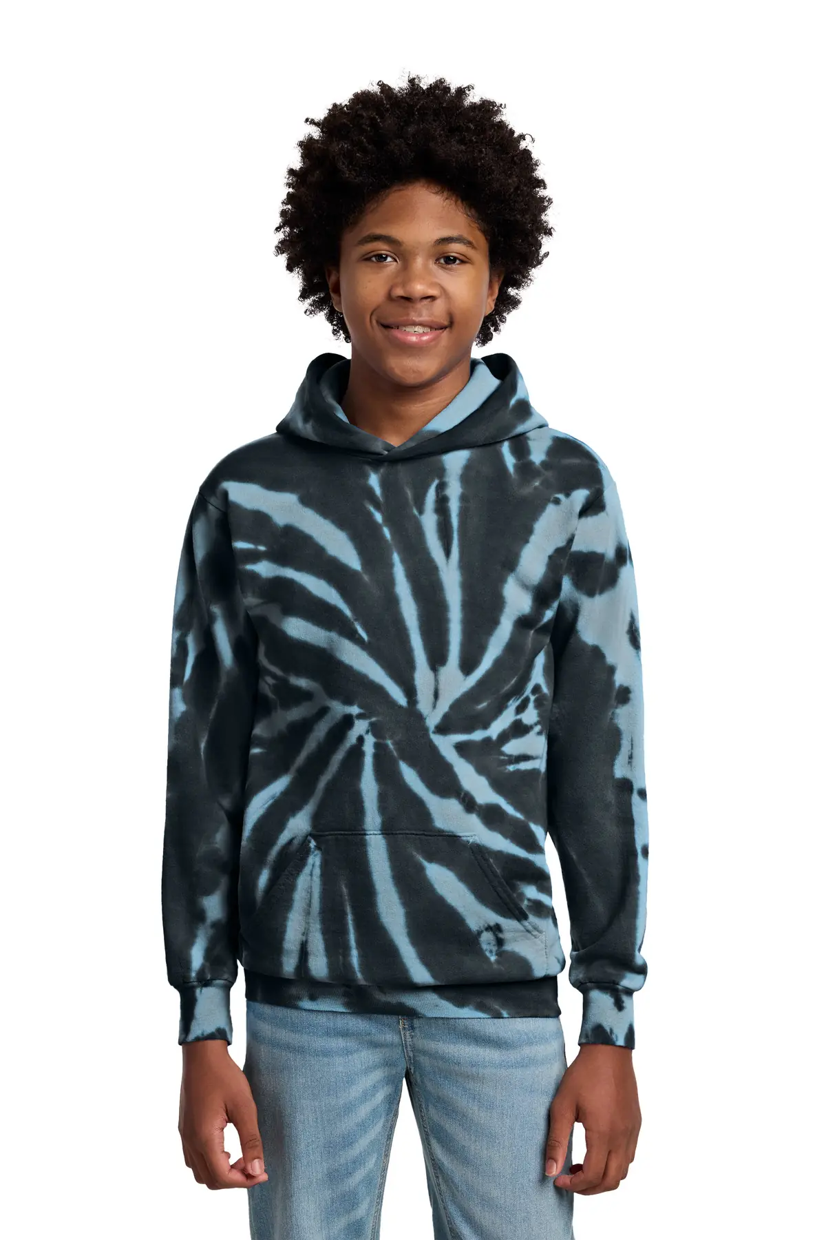 Port & Co Youth Tie-Dye Pullover Hooded Sweatshirt. in Black
