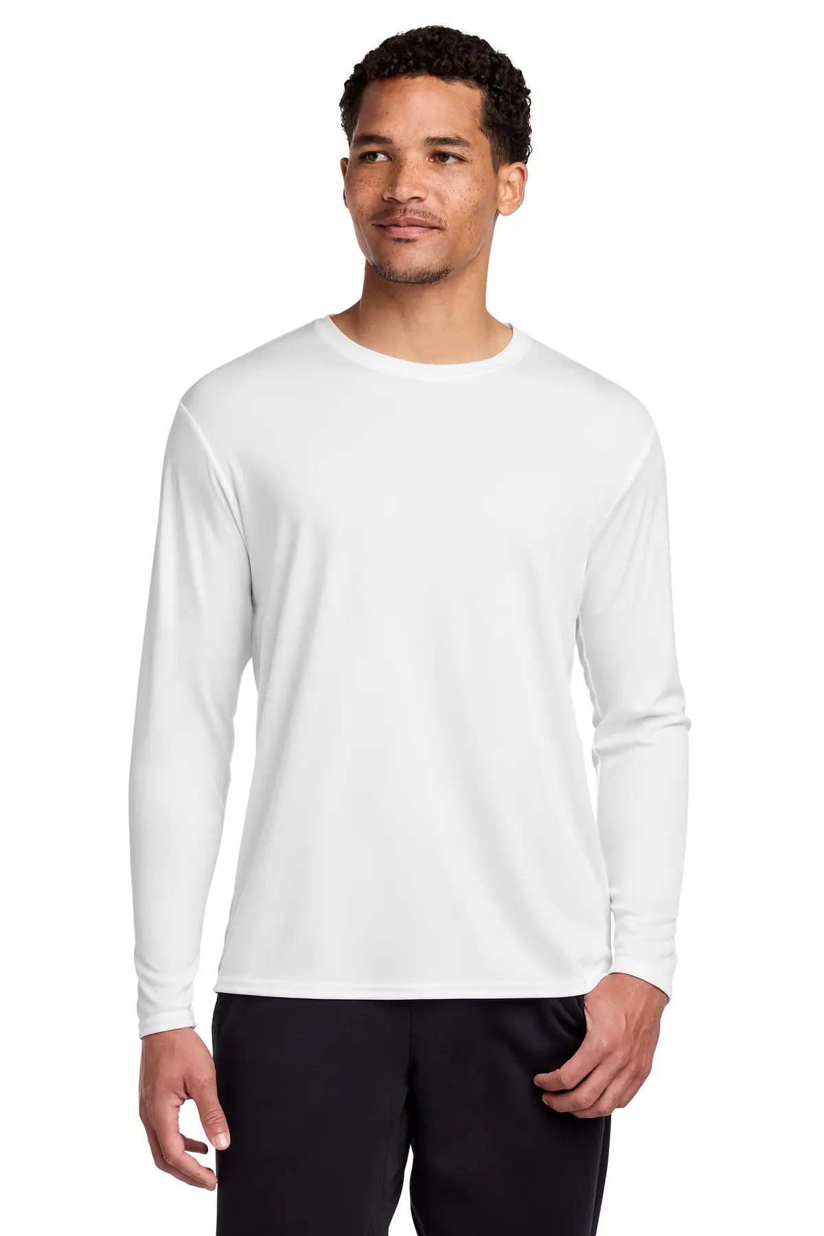 Port & Co Long Sleeve Performance Tee. in White