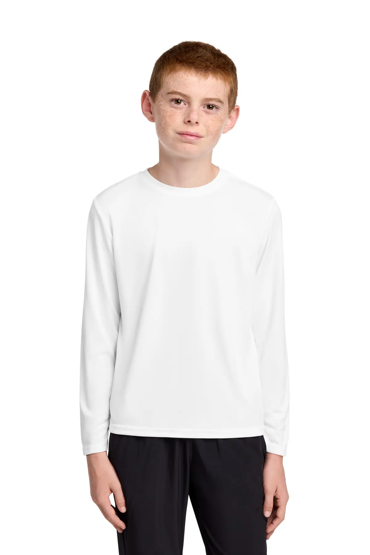 Port & Co Youth Long Sleeve Performance Tee in White