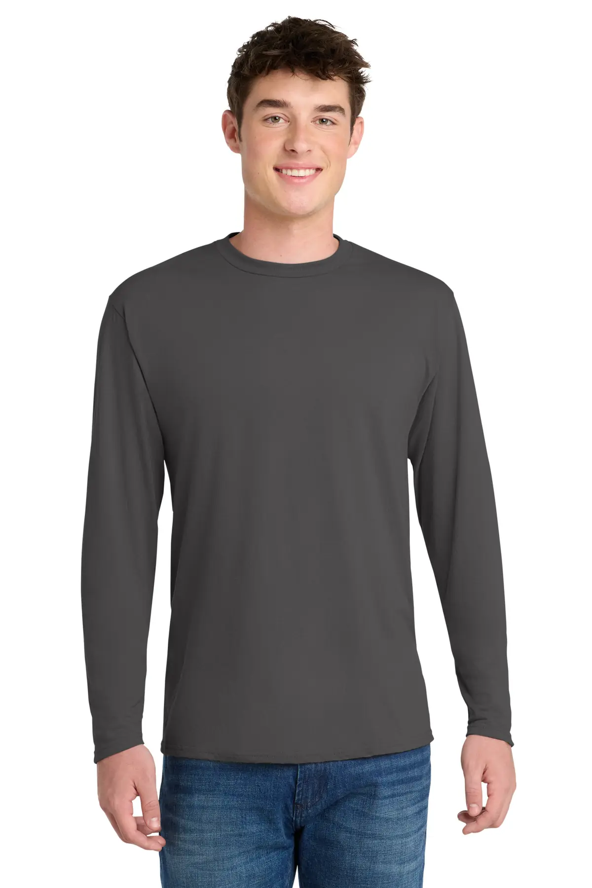 Port & Co Long Sleeve Performance Blend Tee. in Charcoal