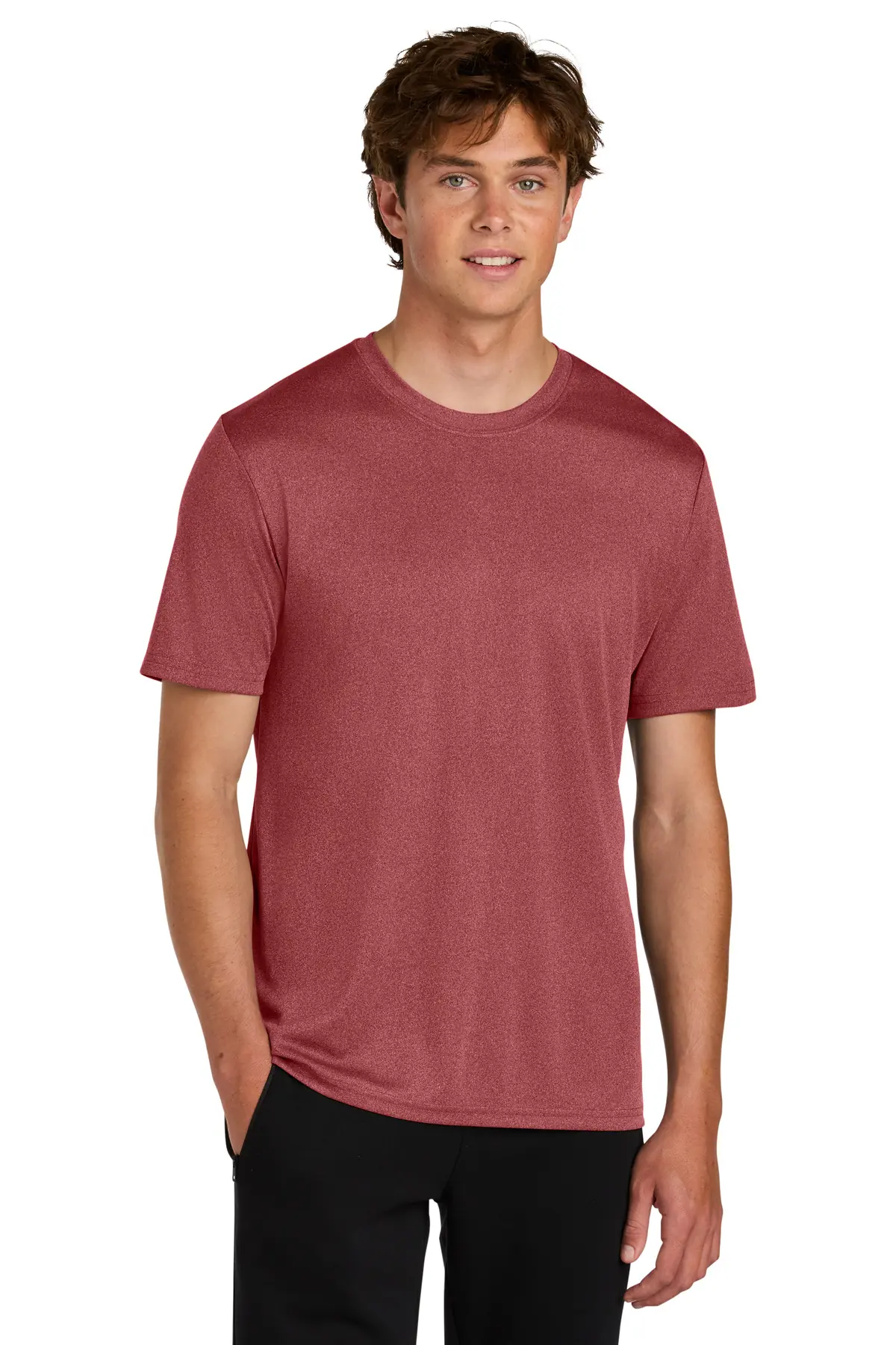 Port & Co Heather Performance Tee in Deep Red Heather