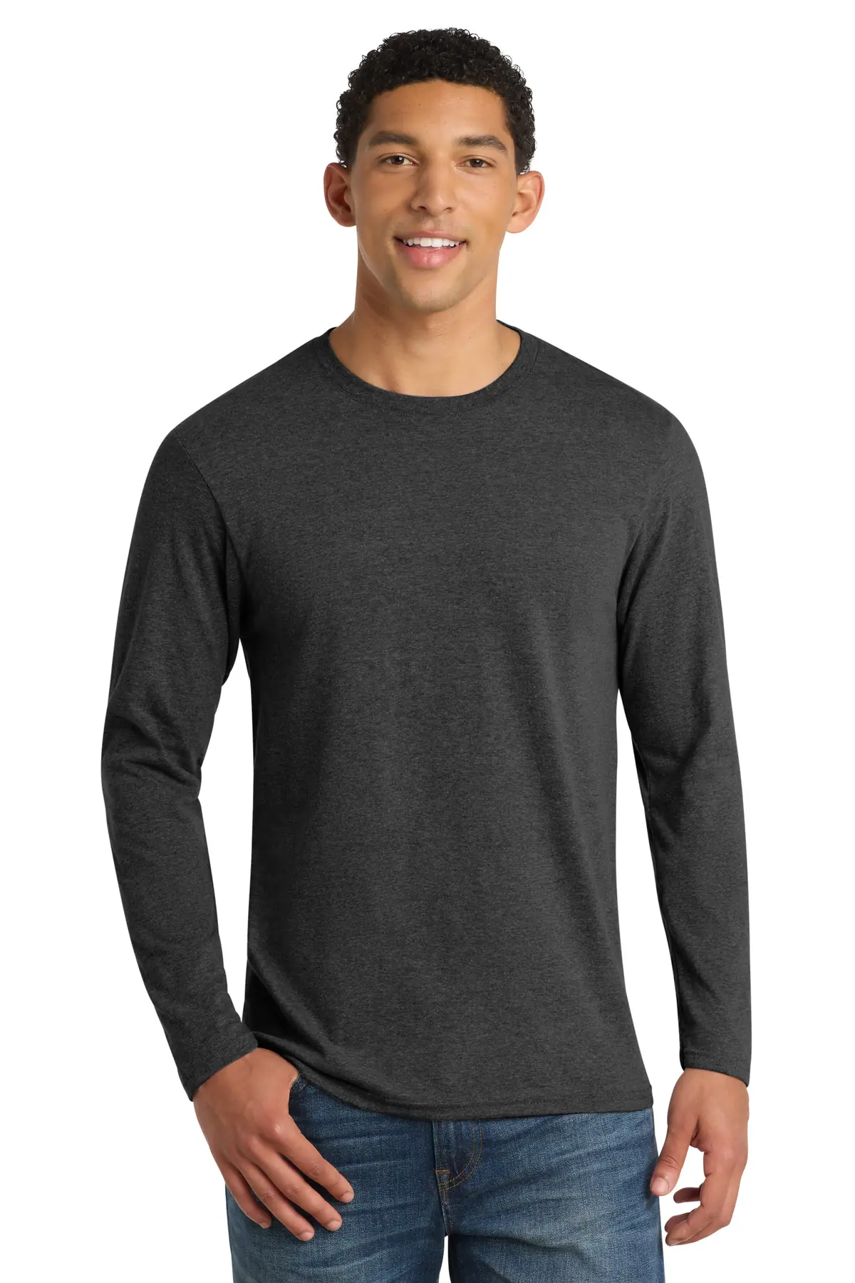 Port & Co Long Sleeve Fan Favorite Blend Tee. in Black Heather